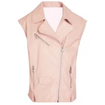 Asymmetric Zip Fastening Pink Leather Vest