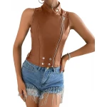 Asymmetric Zip Fastening Tan Leather Vest