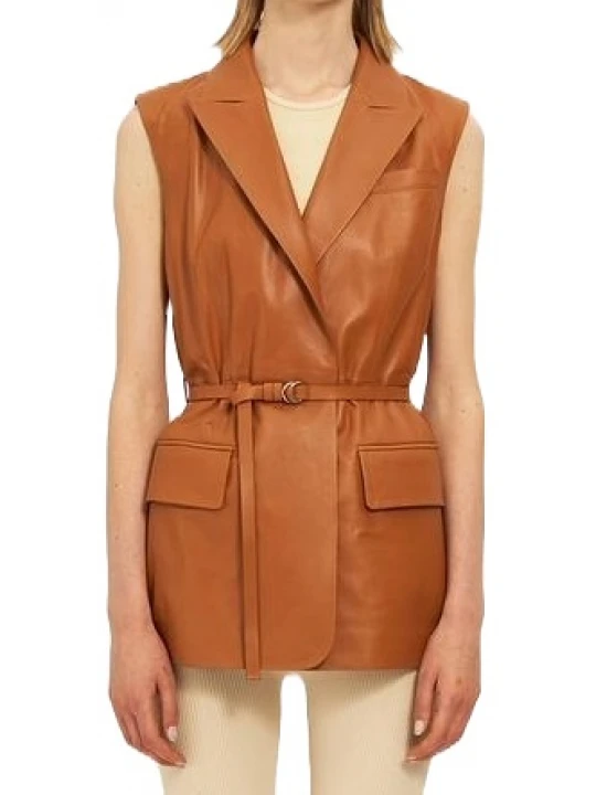 Belted Brown Leather Vest
