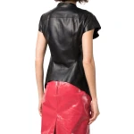 Black Leather Sleeves V Neck Vest