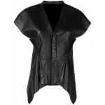 Black Leather Sleeves V Neck Vest