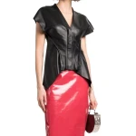 Black Leather Sleeves V Neck Vest