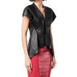 Black Leather Sleeves V Neck Vest