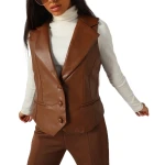 Button Front Brown Leather Vest
