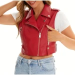 Cropped Red Leather Moto Vest