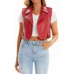 Cropped Red Leather Moto Vest