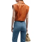 Double Breasted Brown Leather Vest