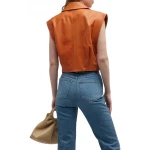 Double Breasted Brown Leather Vest