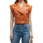 Double Breasted Brown Leather Vest