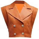 Double Breasted Brown Leather Vest