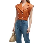 Double Breasted Brown Leather Vest