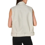 Flap Pockets Beige Leather Vest