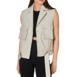 Flap Pockets Beige Leather Vest