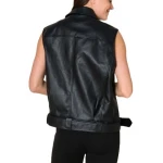 Flap Pockets Black Leather Vest