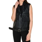 Flap Pockets Black Leather Vest