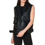 Flap Pockets Black Leather Vest