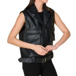 Flap Pockets Black Leather Vest