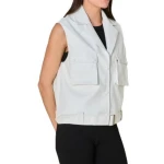 Flap Pockets White Leather Vest