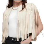 Fringed Beige Leather Vest