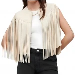 Fringed Beige Leather Vest