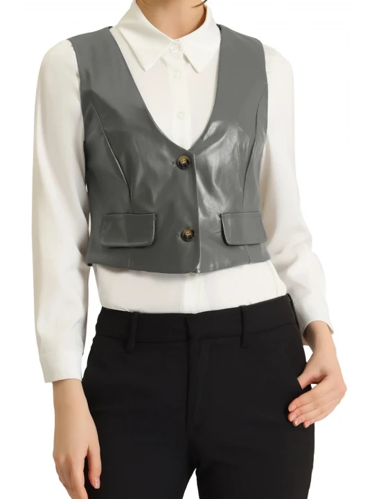 Grey Leather Steampunk Waistcoat