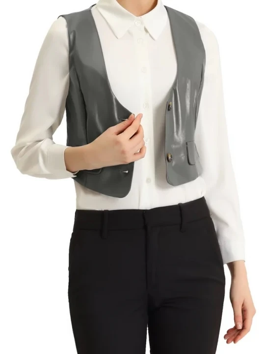 Grey Leather Steampunk Waistcoat