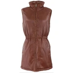 High Collar Brown Leather Vest