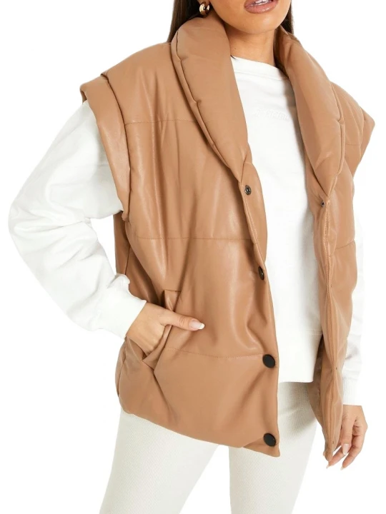 Puffer Beige Leather Waistcoat