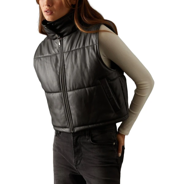 Puffer Black Leather Vest