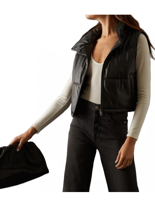 Puffer Black Leather Vest