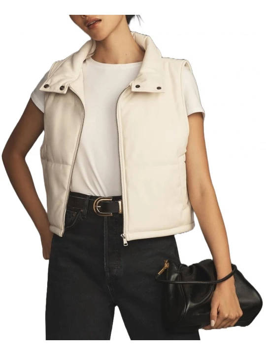 Puffer Off White Leather Vest