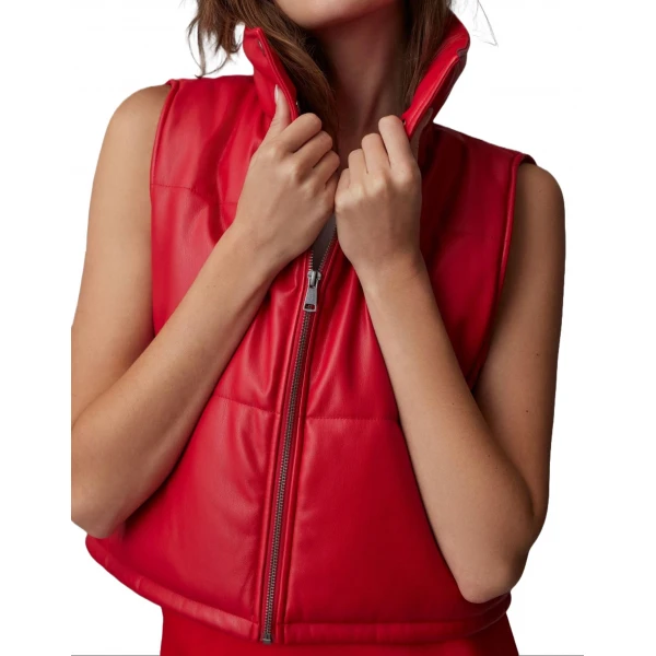 Puffer Red Leather Vest