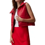 Puffer Red Leather Vest