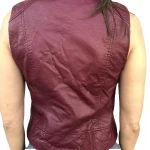 Round Neck Burgundy Leather Vest