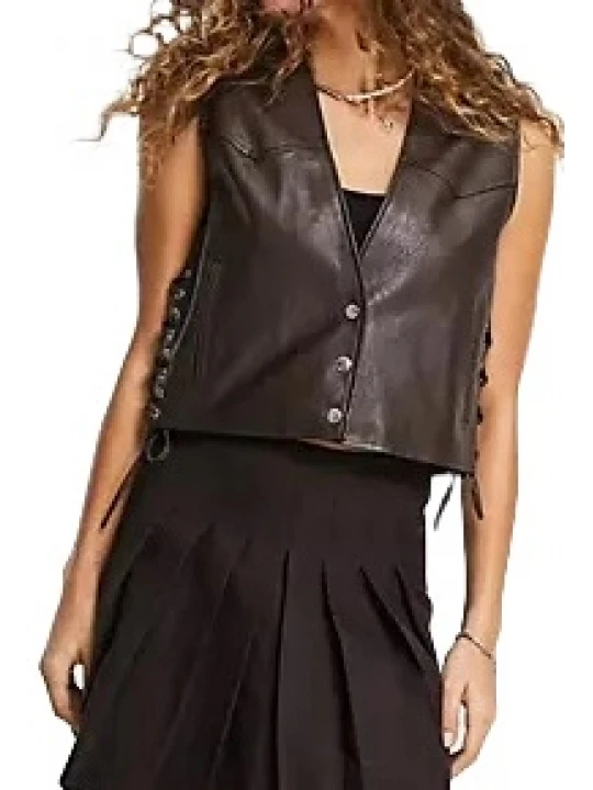 Side Lace Up Brown Leather Vest