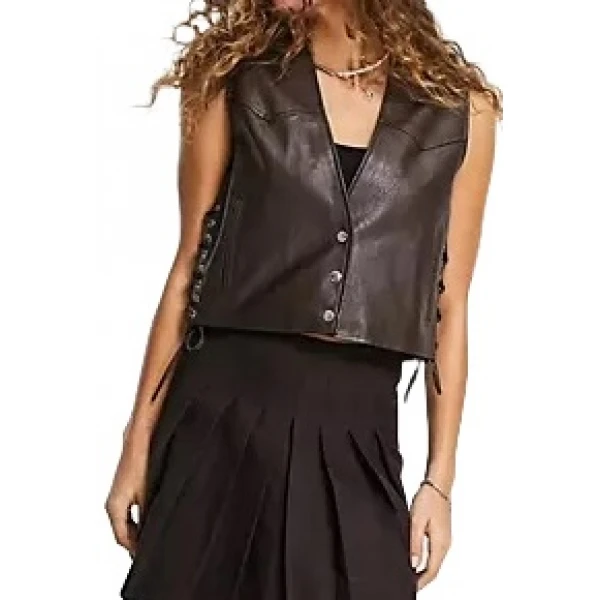 Side Lace Up Brown Leather Vest