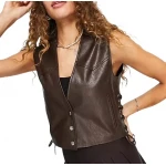 Side Lace Up Brown Leather Vest