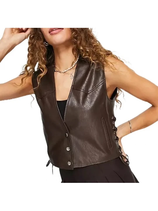 Side Lace Up Brown Leather Vest