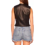 V Neck Vest In Black Leather