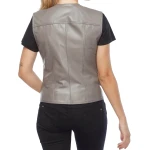V Neck Vest In Grey Leather