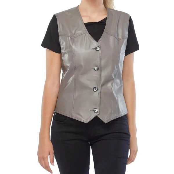 V Neck Vest In Grey Leather