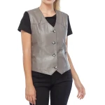 V Neck Vest In Grey Leather