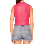 V Neck Vest In Pink Leather