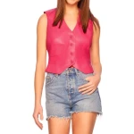 V Neck Vest In Pink Leather