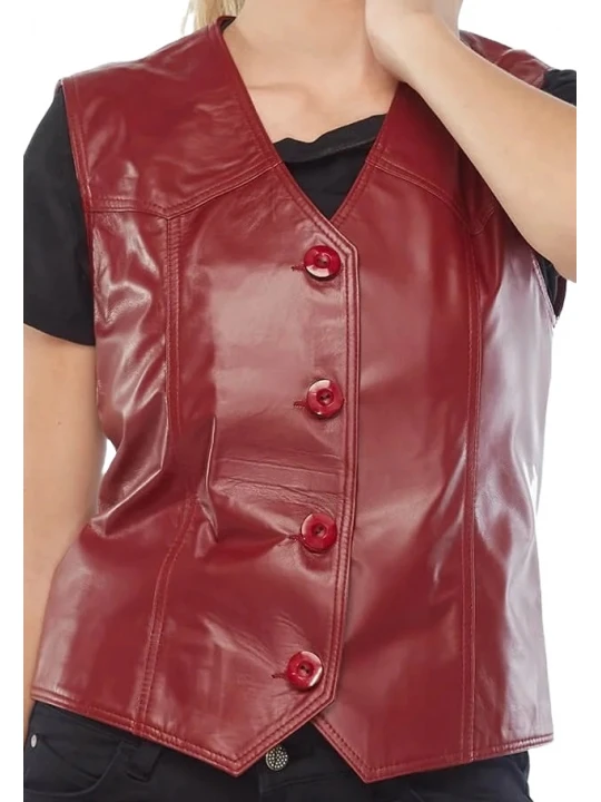 V Neck Vest In Red Leather