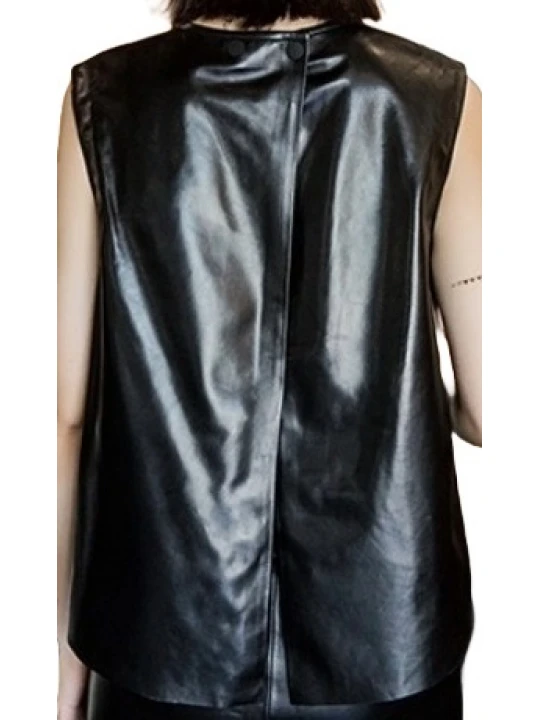 Womens Amazing Look Sleeveless Real Sheepskin Black Vest Waistcoat