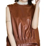 Womens Amazing Look Sleeveless Real Sheepskin Brown Vest Waistcoat
