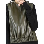 Womens Amazing Look Sleeveless Real Sheepskin Olive Green Vest Waistcoat