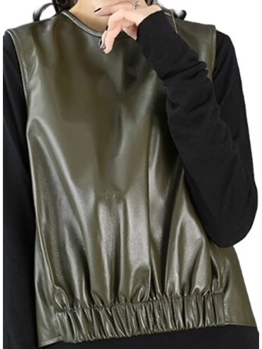 Womens Amazing Look Sleeveless Real Sheepskin Olive Green Vest Waistcoat