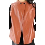 Womens Amazing Look Sleeveless Real Sheepskin Tan Vest Waistcoat